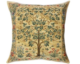 Tree of Life William MORRIS Design BELGIAN Belgium Jacquard WOVEN Hand Finished 47cm 18" Fauve Fine Arts Tapestry Pillow Cushion Cover