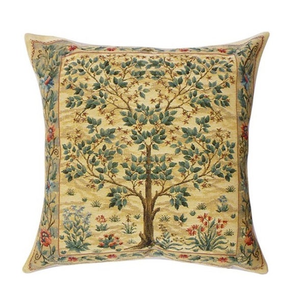 Albero della vita William MORRIS Design BELGIAN Belgium Jacquard WOVEN Rifinito a mano 47cm 18" Fauve Fine Arts Tapestry Federa per cuscino