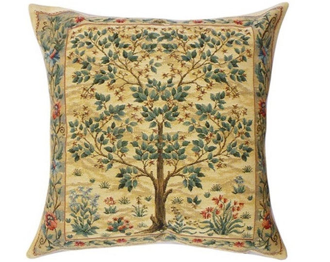 Tree of Life William MORRIS Design BELGIAN Belgium Jacquard WOVEN Hand Finished 47cm 18" Fauve Fine Arts Tapestry Pillow Cushion Cover