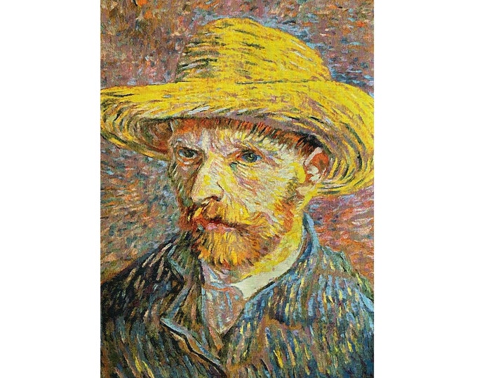 Vincent Van GOGH Self Portrait with Straw Hat 67cm x 47cm, 26" x 18" Belgian Jacquard Woven Hand Finished Tapestry Wall Hanging + Rod Sleeve