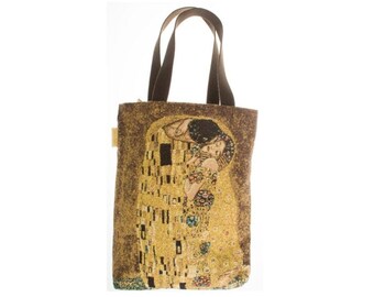 BELGIAN Tapestry Woven Hand Finished Tote Shoulder Bag Handbag, GUSTAV KLIMT The Kiss, Fauve Fine Arts, 38cm x 34cm Excluding Handles