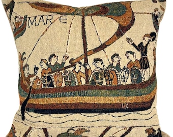 Bayeux Navigio Mare Sea Crossing Battle of Hastings BELGIAN Jacquard WOVEN Hand Finished Highest Quality Tapestry Pillow Cushion Cover 44cm