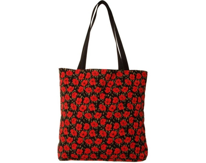 BELGIAN Tapestry Woven Hand Finished LARGE Tote Shoulder Bag Handbag, Little POPPIES Flowers, Size 46cm x 46cm 18" x 18" Excl. Handles
