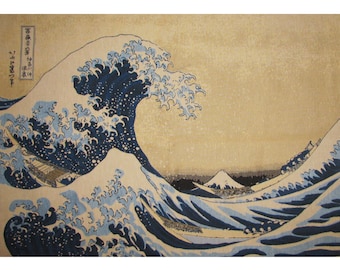HOKUSAI Great Wave, 92cm x 71cm / 36" x 28" BELGIAN Jacquard Woven Hand Finished Tapestry, Lined with Hanging Rod Sleeve