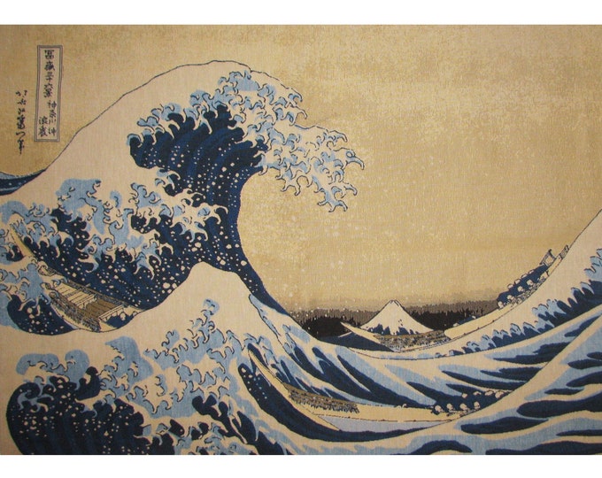 HOKUSAI Great Wave, 92cm x 71cm / 36" x 28" BELGIAN Jacquard Woven Hand Finished Tapestry, Lined with Hanging Rod Sleeve