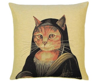 Susan Herbert Mona Lisa by Leonardo da Vinci, BELGIAN Belgium Jacquard WOVEN Hand Finished Tapestry Pillow Cushion Cover, 46cm, 18" x 18"