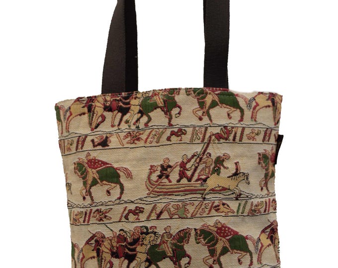BELGIAN Jacquard Tapestry Woven Hand Finished Tote Shoulder Bag Handbag, BAYEUX SCENE V2, Fauve Fine Arts, 38cm x 34cm Excluding Handles
