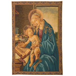 Botticelli MADONNA Del Libro BELGIAN Belgium Jacquard WOVEN Hand Finished Tapestry Wall Hanging 68cm x 50cm / 27&quot; x 20&quot;, lined + rod sleeve
