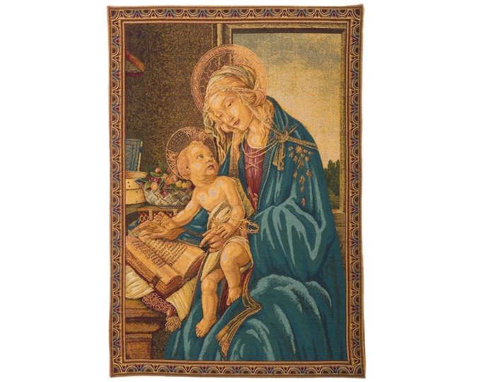 Botticelli MADONNA Del Libro BELGIAN Belgium Jacquard WOVEN Hand Finished Tapestry Wall Hanging 68cm x 50cm / 27" x 20", lined + rod sleeve