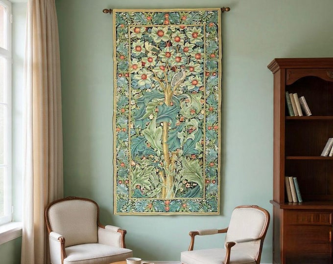 William MORRIS Woodpecker BELGIAN Jacquard WOVEN Hand Finished Tapestry Wall Hanging, 54" x 28" / 138cm x 71cm, Lined with Rod Sleeve