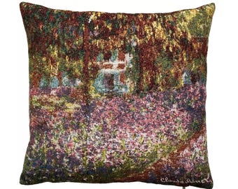 Claude MONET Irises (in Monet's Garden), BELGIAN Belgium Jacquard WOVEN Hand Finished Tapestry Pillow Cushion Cover, 46cm x 46cm 18" x 18"