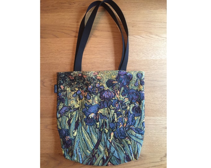 BELGIAN Tapestry Woven Hand Finished Large Tote Shoulder Bag Handbag, VAN GOGH Irises, 38cm x 38cm 15" x 15" Excluding Handles