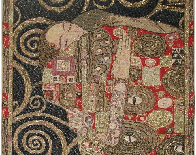 Gustav KLIMT Fulfillment BELGIAN Belgium Jacquard WOVEN Hand Finished Tapestry Pillow Cushion Cover with Gold Lurex, 44cm x 44cm, 17" x 17"