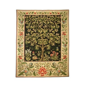 BELGIAN Jacquard WOVEN Hand Finished 47cm x 68cm / 18.5&quot; x 27&quot; Tree of Life William MORRIS Design Fully Lined Tapestry Wall Hanging