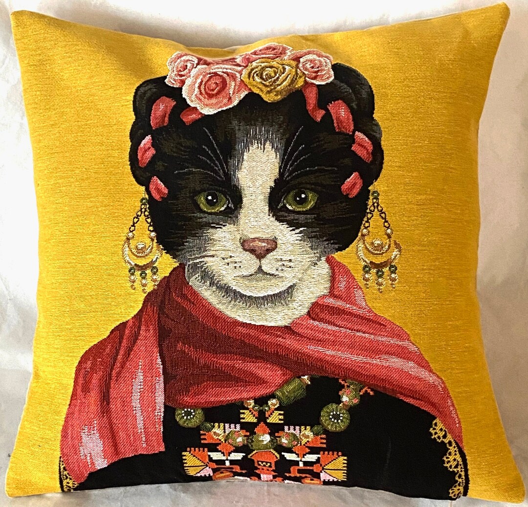 Portrait de chat - Frida Kahlo - Housse de coussin 45x45 cm - Yapatkwa
