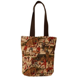 BELGIAN Tapestry Woven Hand Finished Tote Shoulder Bag Handbag, BRUEGEL Brueghel Scene, Fauve Fine Arts, 38cm x 34cm Excl. Handles