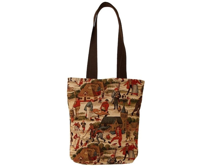BELGIAN Tapestry Woven Hand Finished Tote Shoulder Bag Handbag, BRUEGEL Brueghel Scene, Fauve Fine Arts, 38cm x 34cm Excl. Handles