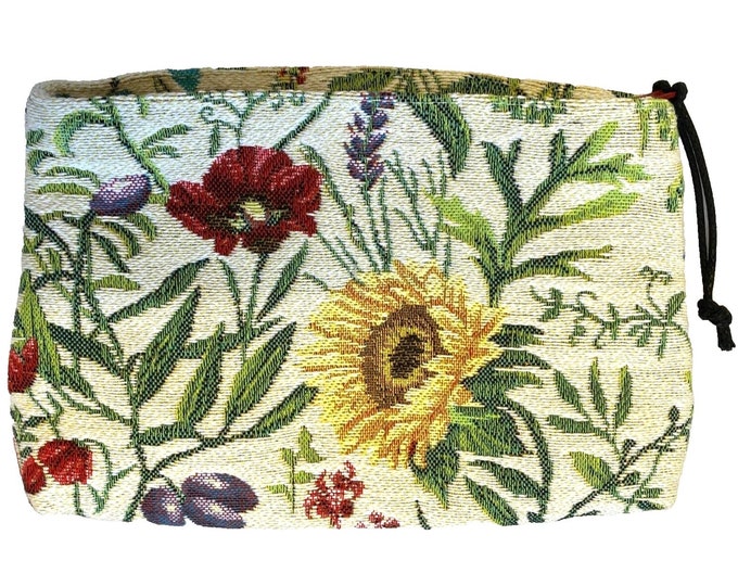 Fleurs des Champs, Country Flowers, Hand Finished BELGIAN TAPESTRY Trousse Purse Pouch Toiletry Cosmetic Bag 20CM X 15CM, with zip