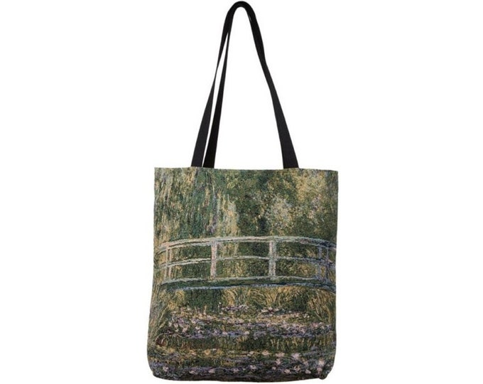 Claude MONET Japanese Bridge Giverny BELGIAN Tapestry Woven Hand Finished Tote Shoulder Bag Handbag, 46cm x 46cm 18" x 18" Excl. Handles