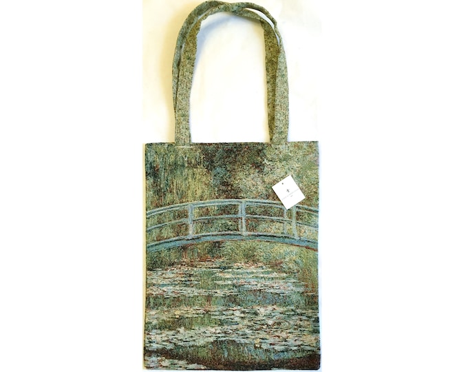 Claude MONET Japanese Bridge Giverny FRENCH Tapestry Woven Hand Finished Tote Shoulder Bag Handbag with Matching Tapestry Straps / Handles
