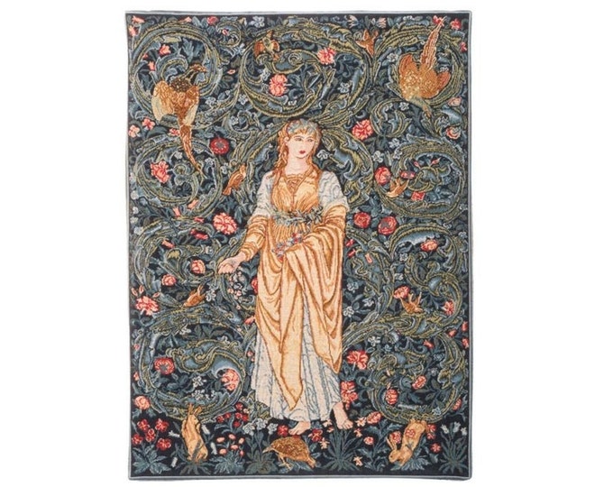 William MORRIS Edward Burne Jones "Flora" BELGIAN jacquard WOVEN Tapestry Wall Hanging, Fully Lined with Rod Sleeve, 18.5" x 25" 47cm x 64cm