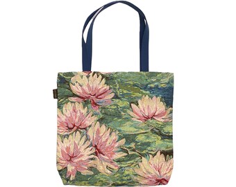 Nenuphars Roses Pink Water Lilies BELGIAN Heavy Duty Tapestry Woven Hand Finished Tote Shoulder Bag Handbag, 46cm x 46cm, 18" Excl. Handles