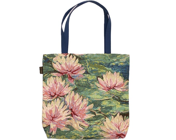 Nenuphars Roses Pink Water Lilies BELGIAN Heavy Duty Tapestry Woven Hand Finished Tote Shoulder Bag Handbag, 46cm x 46cm, 18" Excl. Handles