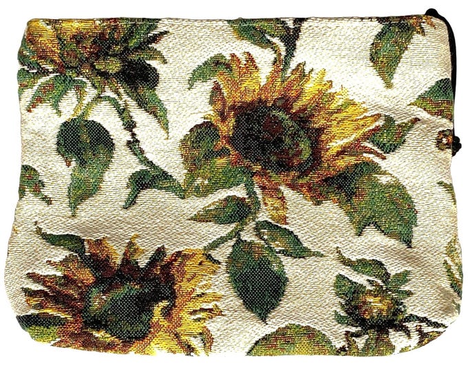 Sunflowers, Country Flowers, Hand Finished BELGIAN TAPESTRY Trousse Purse Pouch Toiletry Cosmetic Bag 21CM X 16CM, with zip