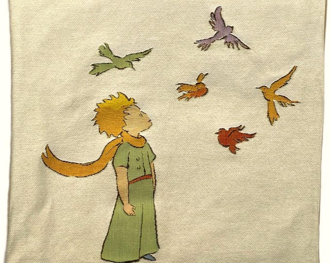 PETIT PRINCE & Birds Oiseaux, BELGIAN Jacquard Woven Hand Finished Tapestry Pillow Cushion Cover, 46cm x 46cm, 18" x 18"