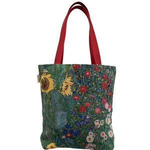 GUSTAV KLIMT Country Garden A, BELGIJSKA Duża torba na ramię z gobelinu tkanego ręcznie wykończonego, rozmiar 46 cm x 46 cm 18" x 18" bez uchwytów