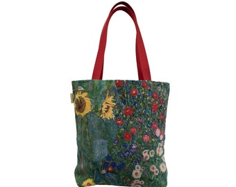 GUSTAV KLIMT Country Garden A, BELGIAN Tapestry Woven Hand Finished Large Tote Shoulder Bag Handbag, Size 46cm x 46cm 18" x 18" Excl Handles