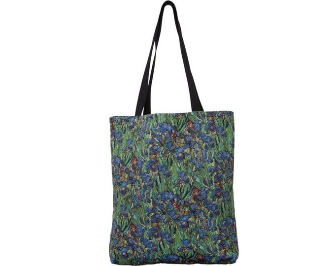 BELGIAN Tapestry Woven Hand Finished Large Tote Shoulder Bag Handbag, VAN GOGH Irises, 46cm x 46cm 18" x 18"Excl. Handles