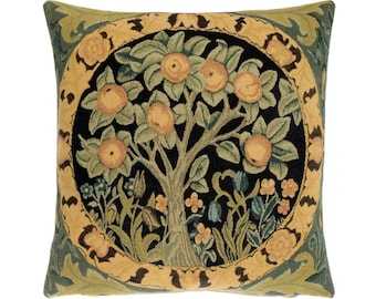 BELGIAN Belgium Jacquard WOVEN Hand Finished 47cm x 47cm 18" x 18" William MORRIS Orange Tree Design Tapestry Pillow Cushion Cover