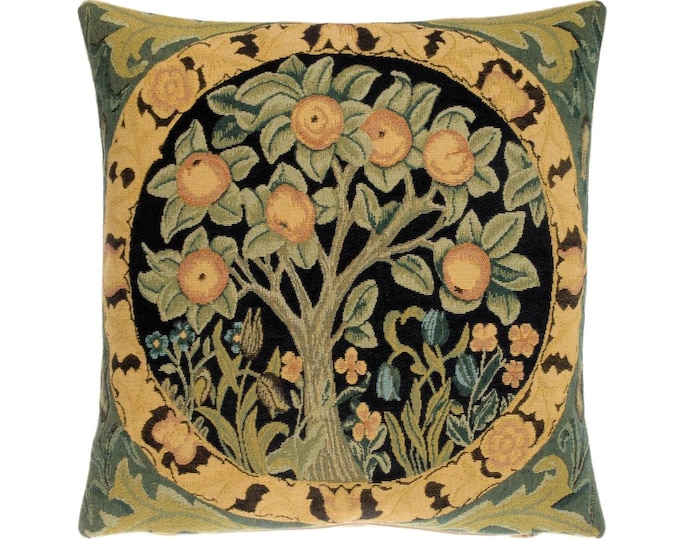 BELGIAN Belgium Jacquard WOVEN Hand Finished 47cm x 47cm 18" x 18" William MORRIS Orange Tree Design Tapestry Pillow Cushion Cover