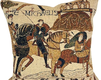 Bayeux Mont Saint Michel Michael Battle of Hastings BELGIAN Jacquard WOVEN Hand Finished Highest Quality Tapestry Pillow Cushion Cover 44cm