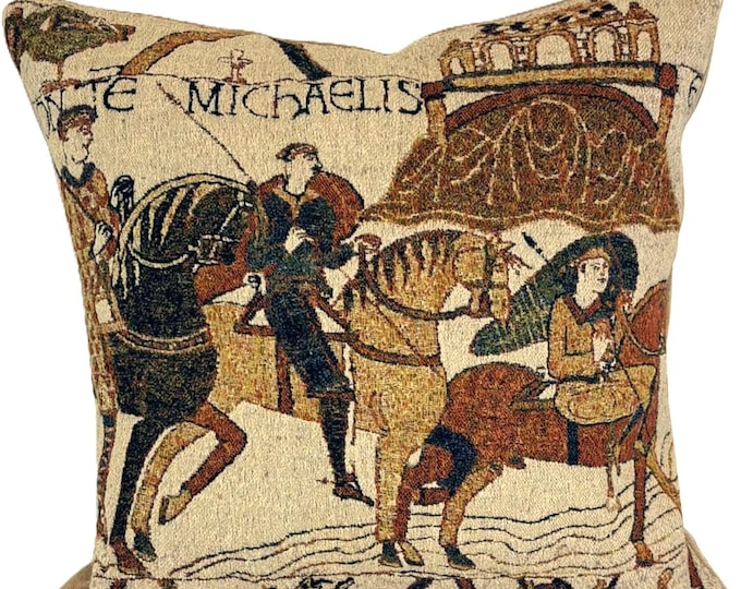 Bayeux Mont Saint Michel Michael Battle of Hastings BELGIAN Jacquard WOVEN Hand Finished Highest Quality Tapestry Pillow Cushion Cover 44cm