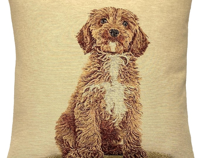 Bichon Frisé Dog Hand Finished Tapestry Pillow Cushion Cover, Zip, Soft Touch Velvet Cotton Reverse 44cm x 44cm 17" x 17"