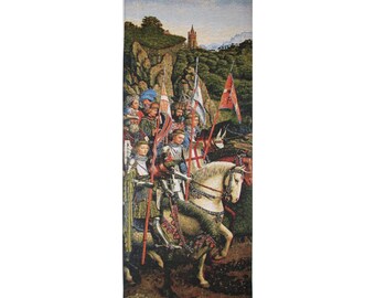 Knights of Christ from Ghent Altarpiece BELGIAN Jacquard WOVEN Hand Finished Tapestry Lined Wall Hanging + Rod Sleeve, 82cm x 35cm 32" x 14"
