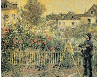RENOIR Painting of Monet Painting in his Garden, BELGIAN Jacquard WOVEN Hand Finished Lined Tapestry Wall Art Hanging, 86cm x 70cm 34" x 28"