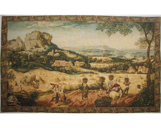 BRUEGEL Brueghel The Hay HARVEST Harvesters 43" x 27.5", 109cm x 67cm BELGIAN jacquard woven tapestry wall hanging, fully lined + rod sleeve