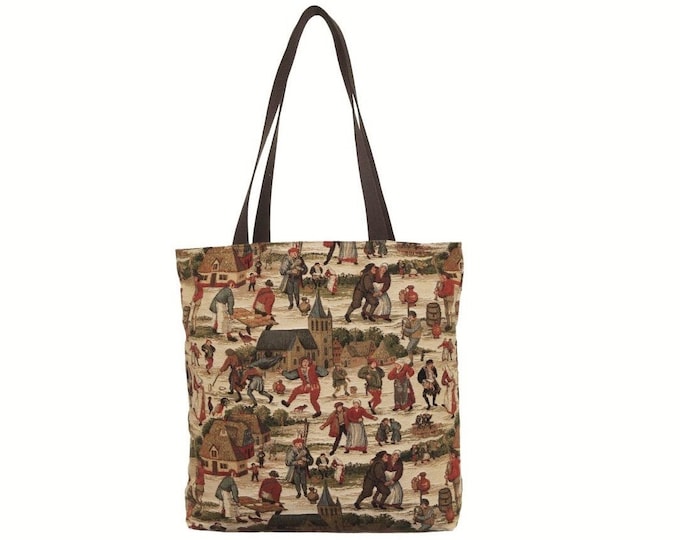 BRUEGEL Brueghel Scene BELGIAN Tapestry Woven Hand Finished Large Tote Shoulder Bag Handbag, 46cm x 46cm 18" x 18" Excl. Handles