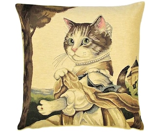Susan Herbert Aristocat Lady Guinevere Cat, BELGIAN Belgium Jacquard WOVEN Hand Finished Tapestry Pillow Cushion Cover 46cm x 46cm 18" x 18"