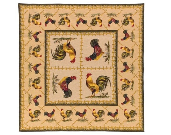 BELGIAN Jacquard Woven Hand Finished 147cm x 147cm Poulailler Hen Coop TAPESTRY Table Throw Bed Spread Occasional Cover with Hemmed Edges