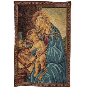 Botticelli MADONNA Del Libro BELGIAN Belgium Jacquard WOVEN Hand Finished Tapestry Wall Hanging 33cm x 22cm / 13&quot; x 8.5&quot;, lined + rod sleeve