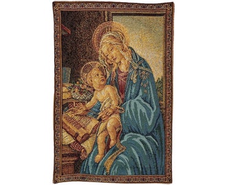 Botticelli MADONNA Del Libro BELGISCHE Belgien Jacquard GEWEBE Handgefertigte Tapisserie Wandbehang 33 cm x 22 cm / 13 "x 8,5" gefüttert + Stangenhülse