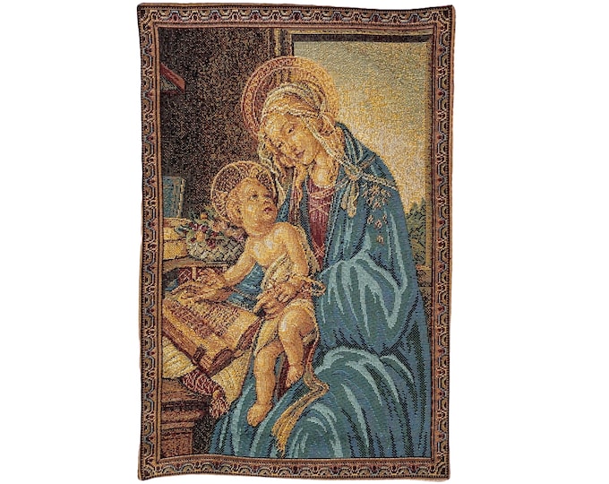 Botticelli MADONNA Del Libro BELGIAN Belgium Jacquard WOVEN Hand Finished Tapestry Wall Hanging 33cm x 22cm / 13" x 8.5", lined + rod sleeve