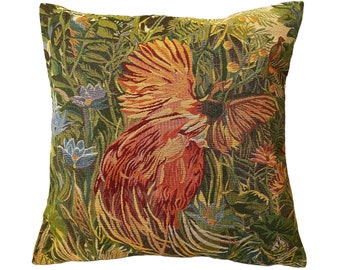 BELGIAN Jacquard WOVEN Hand Finished 47cm 18" Feerie Tropicale Tropical Fairyland LHS Bird of Paradise Design Tapestry Pillow Cushion Cover