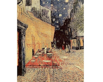 Vincent Van GOGH Café Cafe Terrace at Night 25" x 31" / 63cm x 78cm Belgian Jacquard Woven Hand Finished Tapestry Wall Hanging + Rod Sleeve
