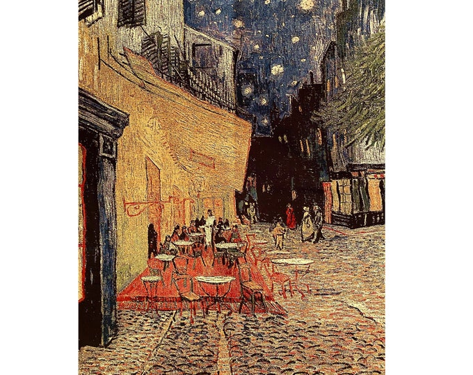 Vincent Van GOGH Café Cafe Terrace at Night 25" x 31" / 63cm x 78cm Belgian Jacquard Woven Hand Finished Tapestry Wall Hanging + Rod Sleeve