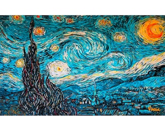 Vincent VAN GOGH Nuit Etoilee Starry Night Belgian Jacquard Woven Hand Finished Fully Lined Tapestry Wall Hanging, 142cm x 88cm, 56" x 34"